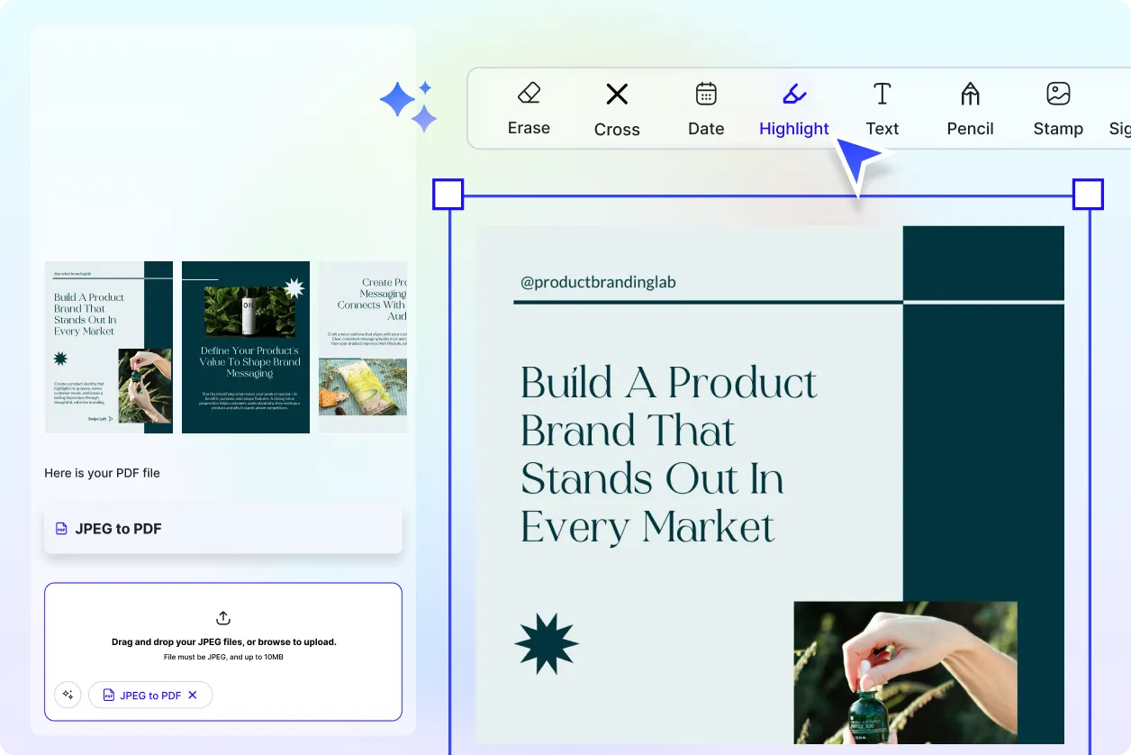 Free AI Convert JPEG to PDF Editor, Free Online PDF Converter